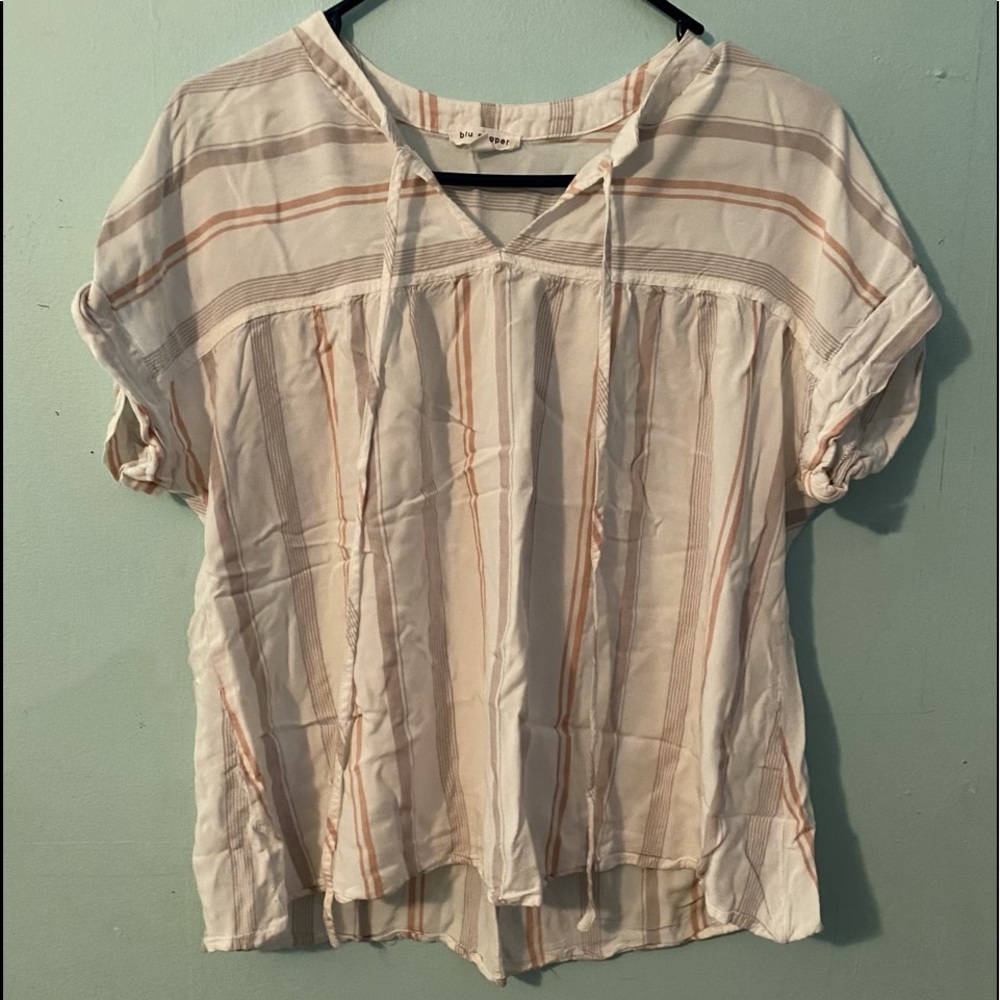 Blu Pepper Linen Stripped Tee Lightweight in L
